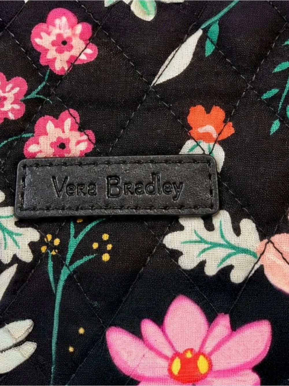 Vera Bradley Black Quilted iPad case with Pink, Orange & Teal Floral Print